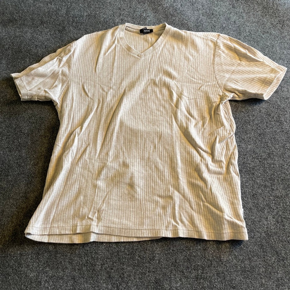 Alfani Mens XL Beige Ribbed V-Neck T-Shirt Short Sleeve Cotton Oatmeal Tee NEW